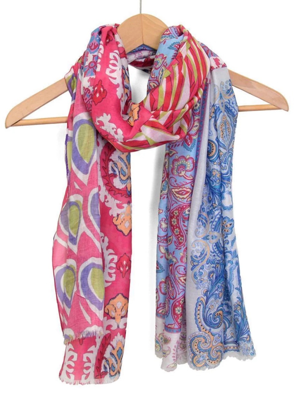 Joy Susan Mixed Paisley Scarf in Pink, Blue & Green Accents